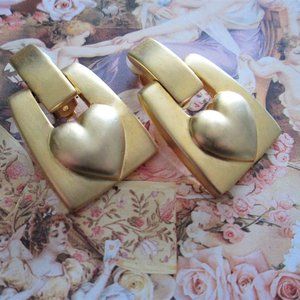 Modernist Chunky Heart Clip Earrings